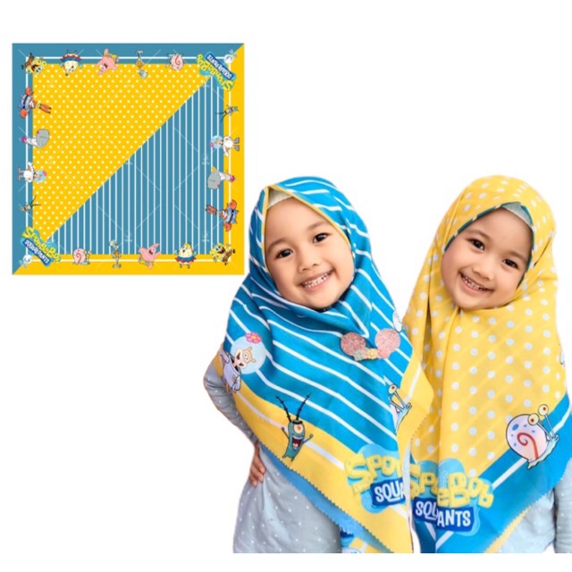 VOAL PRINTING MOTIF SPONGEBOB / HIJAB ANAK KARAKTER SPONGEBOB / JILBAB ANAK LUCU