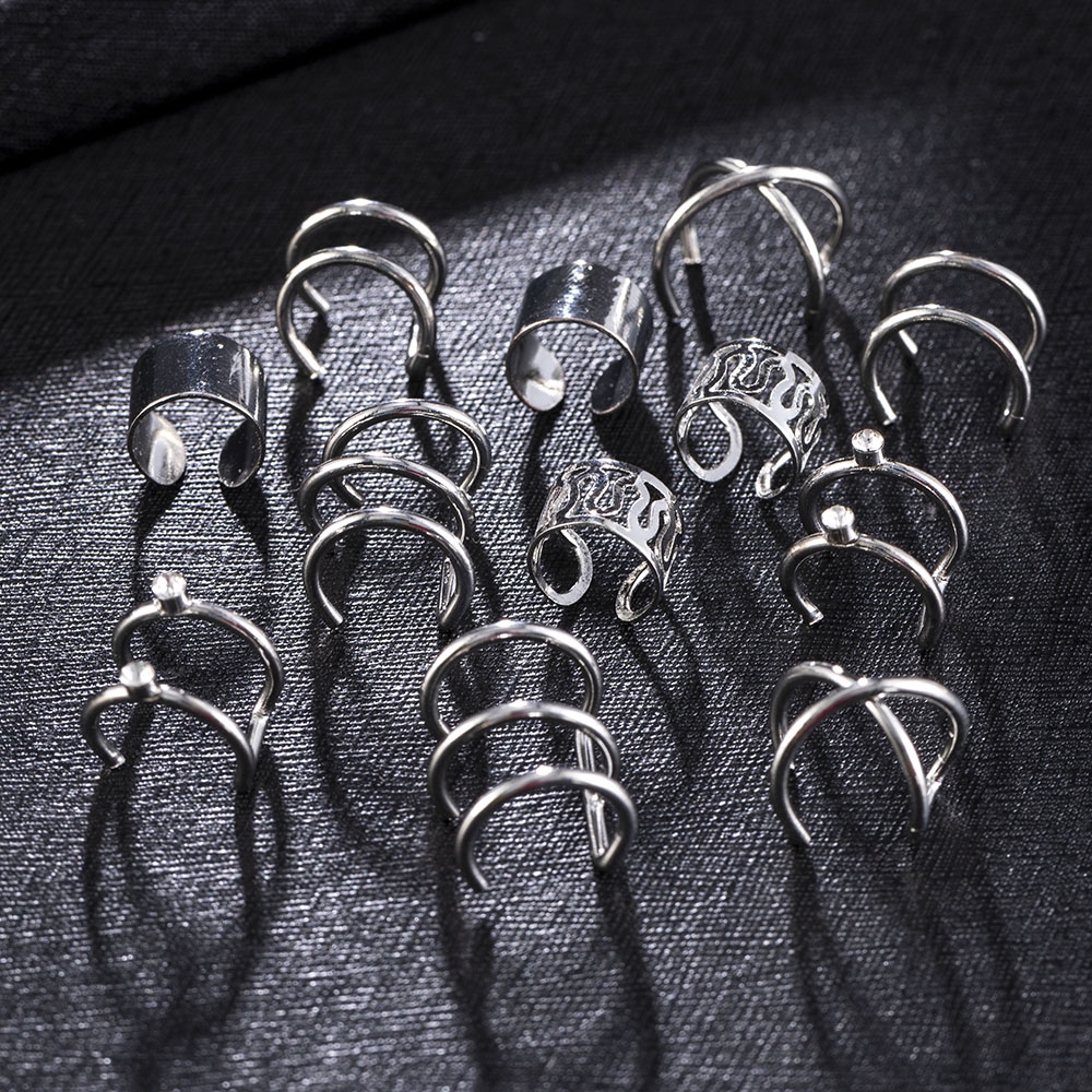 【COD Tangding】Fashion Metal No Piercing Jewelry Set Ear Clip Tragus Cuff Wrap Earrings Cartilage Hoop Women