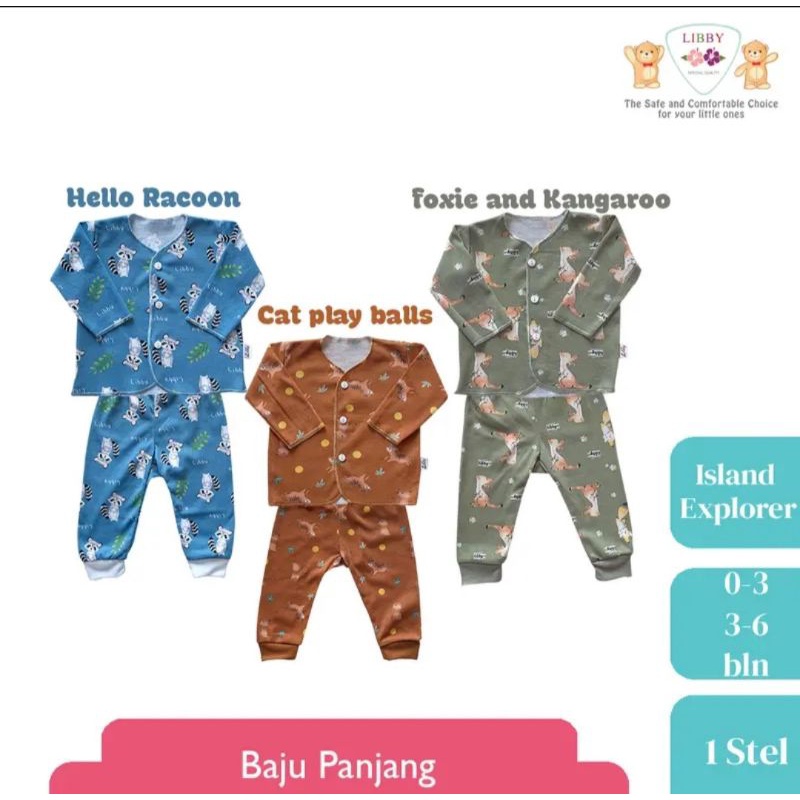 LIBBY Stelan Baju Panjang Newborn Motif Island Explorer