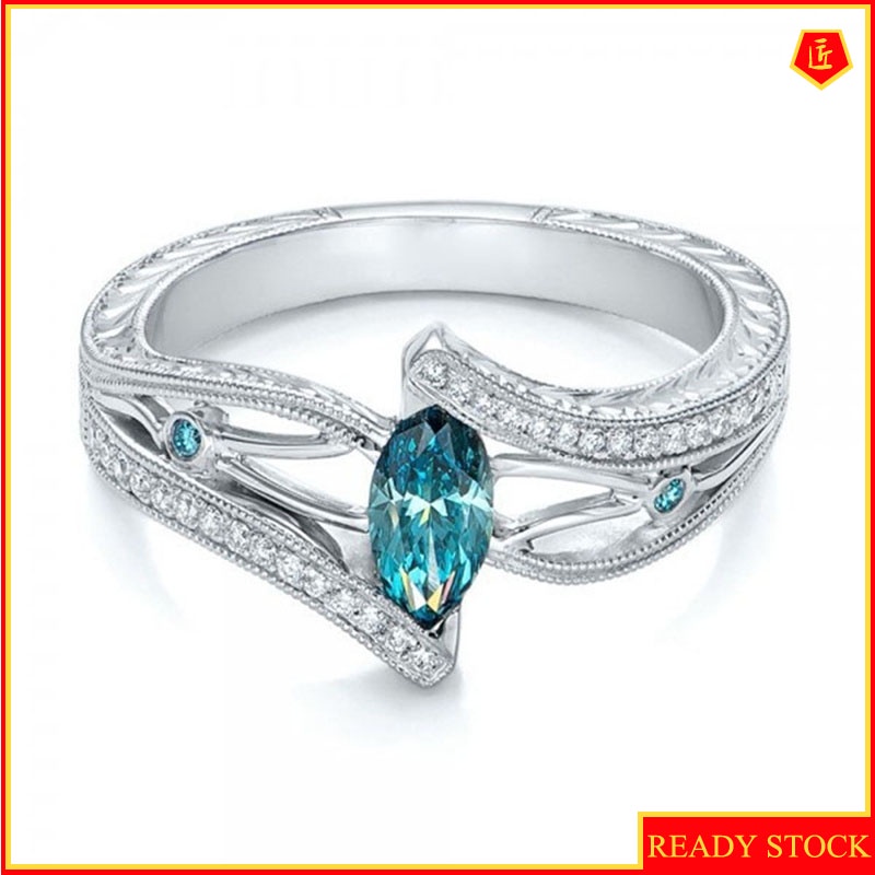 [Ready Stock]Luxury Aquamarine Topaz Ring Fashion Simple