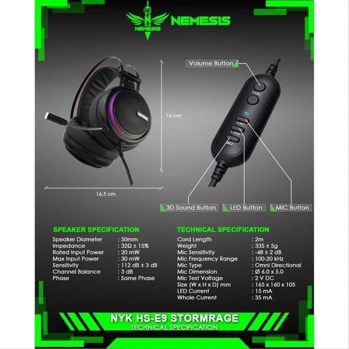 Headset Gaming NYK Nemesis HS-E9 STORMRAGE with RGB lighting original