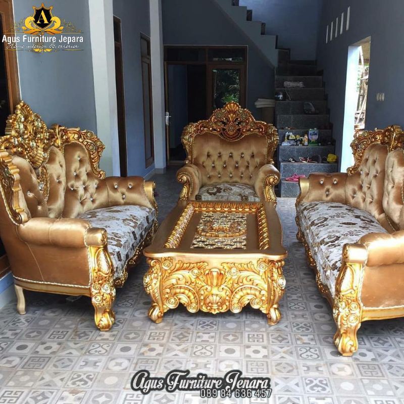 SOFA TAMU MEWAH JATI GOLD SET (kursi sofa tamu raja sofa tamu mewah)