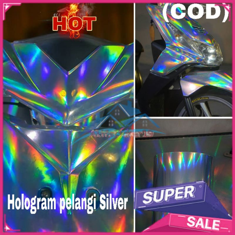 Sticker Skotlet Hologram Silver Skotlet Motor Hologram Pelangi Stiker Skotlet Hologram Pelangi Putih
