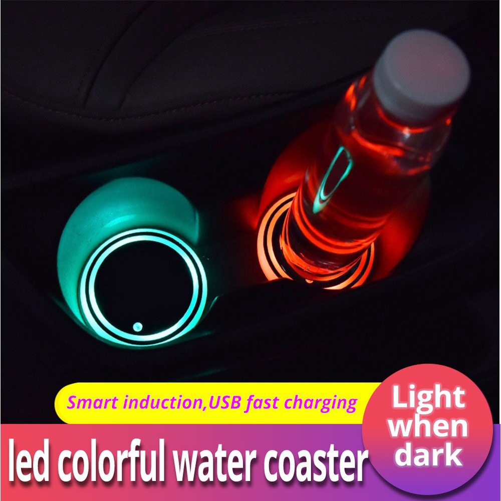 Tatakan Gelas Botol Cup Holder Mobil LED RGB Car Ambient Light Coaster Pad