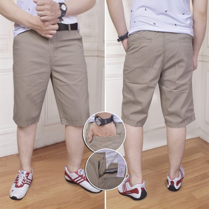 Celana Pendek Celana Canvas Pendek Pria Abu Tua Barang Simpanan - Khaki, 27 (Y4A0) Celana Jeans Pend