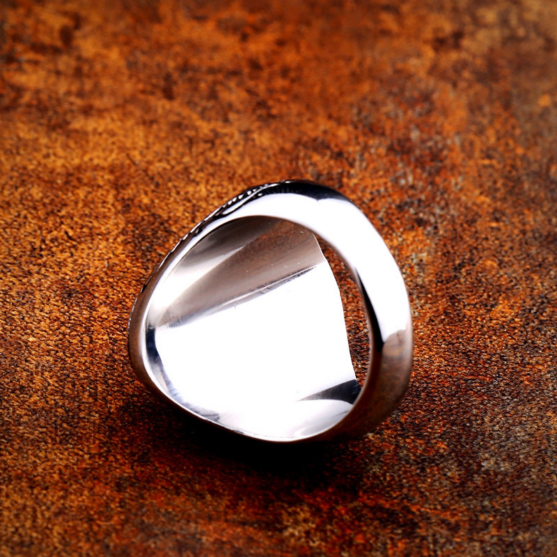 Cincin Onyx Hitam Pirus Bahan Stainless Steel Perak Gaya Punk Untuk Pria