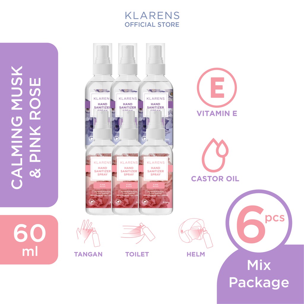 Jual Hand Sanitizer Klarens Spray Pink Rose 3pcs and Calming Musk 3pcs