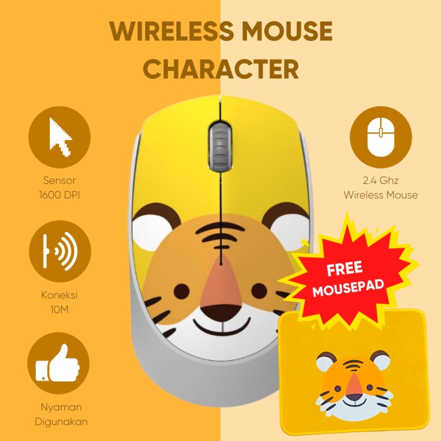 Mouse Wireless Karakter Unitech FREE Mousepad