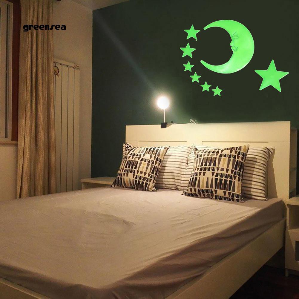Greensea 12pcs Luminous Glow In Dark Moon Star Wall Sticker Home Bedroom Dormitory Decor