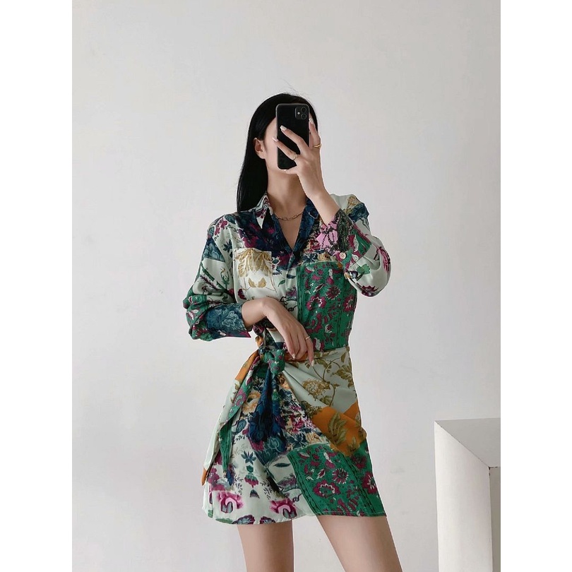 Dress casual import LightBlue Tropical korea style biru muda