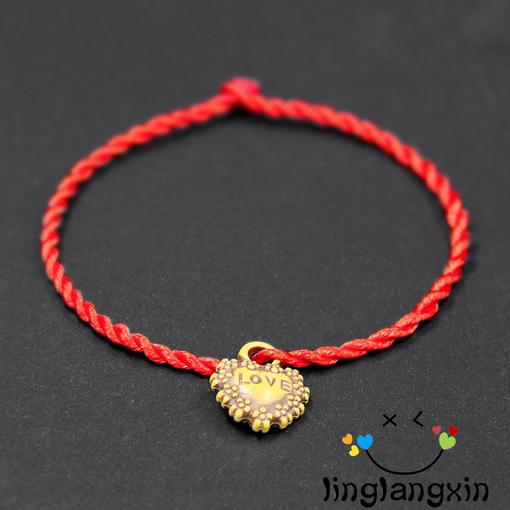 Gelang Tali Warna Merah Aksen Hati Dan Mawar Untuk Dekorasi