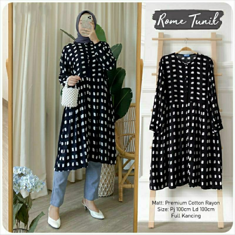 ROME TUNIK RAYON BUSUI / LONG TUNIK MOTIF TERBARU / TUNIK BUSUI FIT M TO XXL / ATASAN BAJU WANITA / 