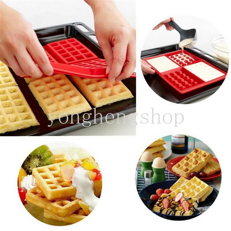 Cetakan Waffle 3D Bentuk Persegi Panjang Bahan Silikon Anti Lengket Untuk Membuat Kue Muffin