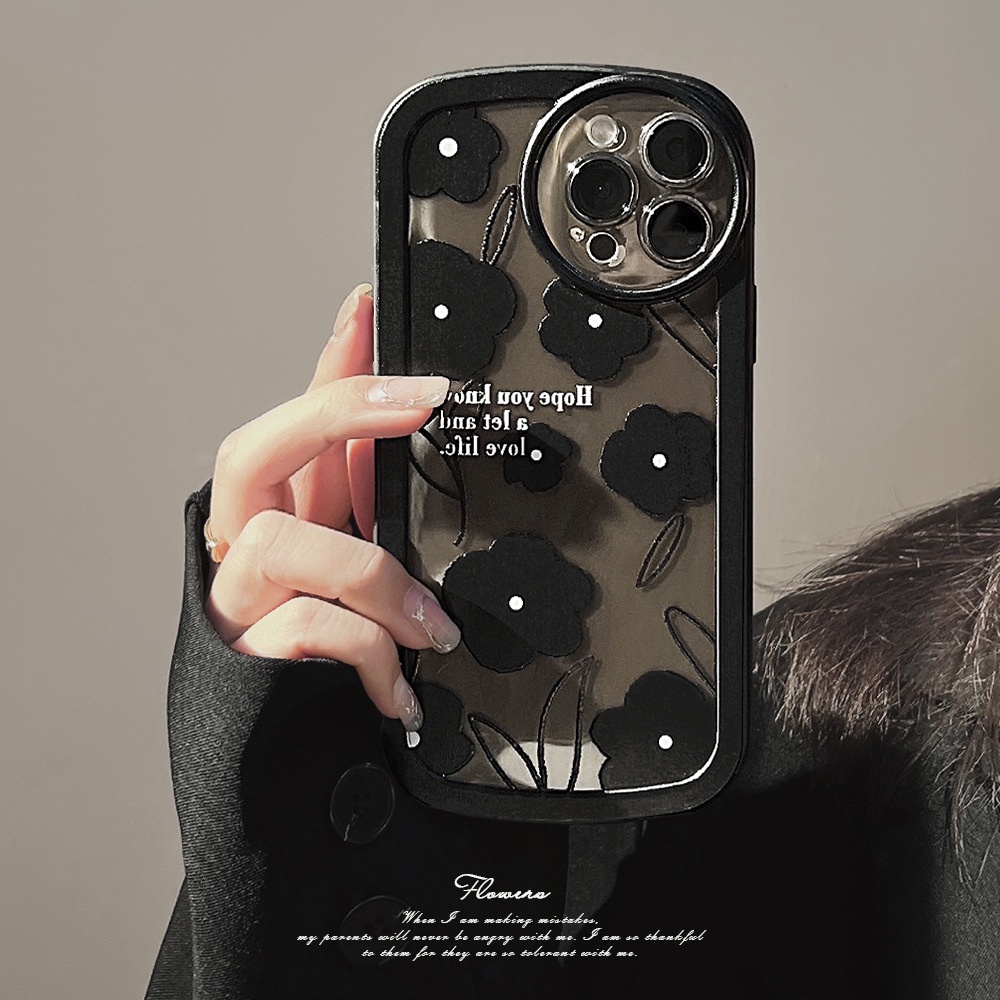 Case Pelindung Transparan Motif Bunga Hitam Untuk Iphone 11 8 7 Plus SE2 XS XR 12 13 PRO MAX