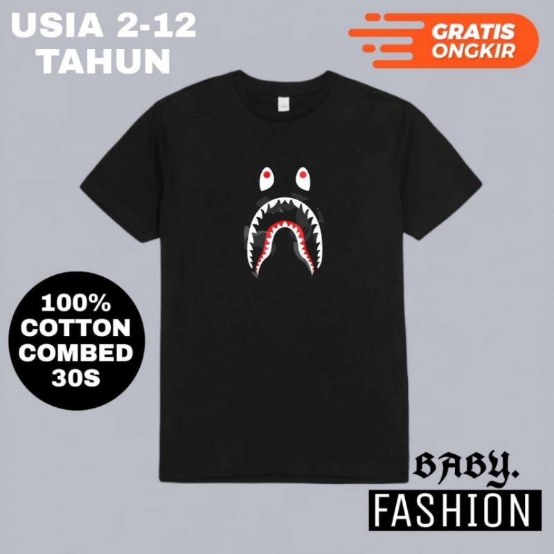 BAJU ANAK KAOS BAPE A Bathing Ape Shark / TSHIRT DISTRO BABY KIDS TEE / BAYI ANAK LAKI LAKI PEREMPUA