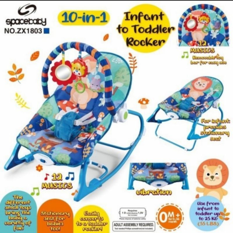 Bouncer/Kursi Ayun Space Baby Infant To Toddler Rocker 10 in 1 ZX-1803-Biru
