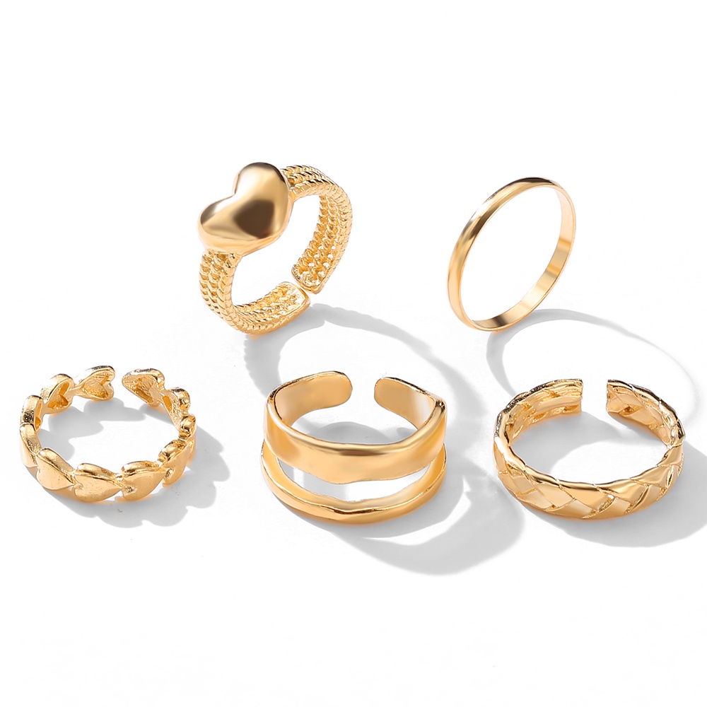 IFYOU 5pcs / set Cincin Bentuk Hati Warna Silver Gaya Vintage Untuk Wanita