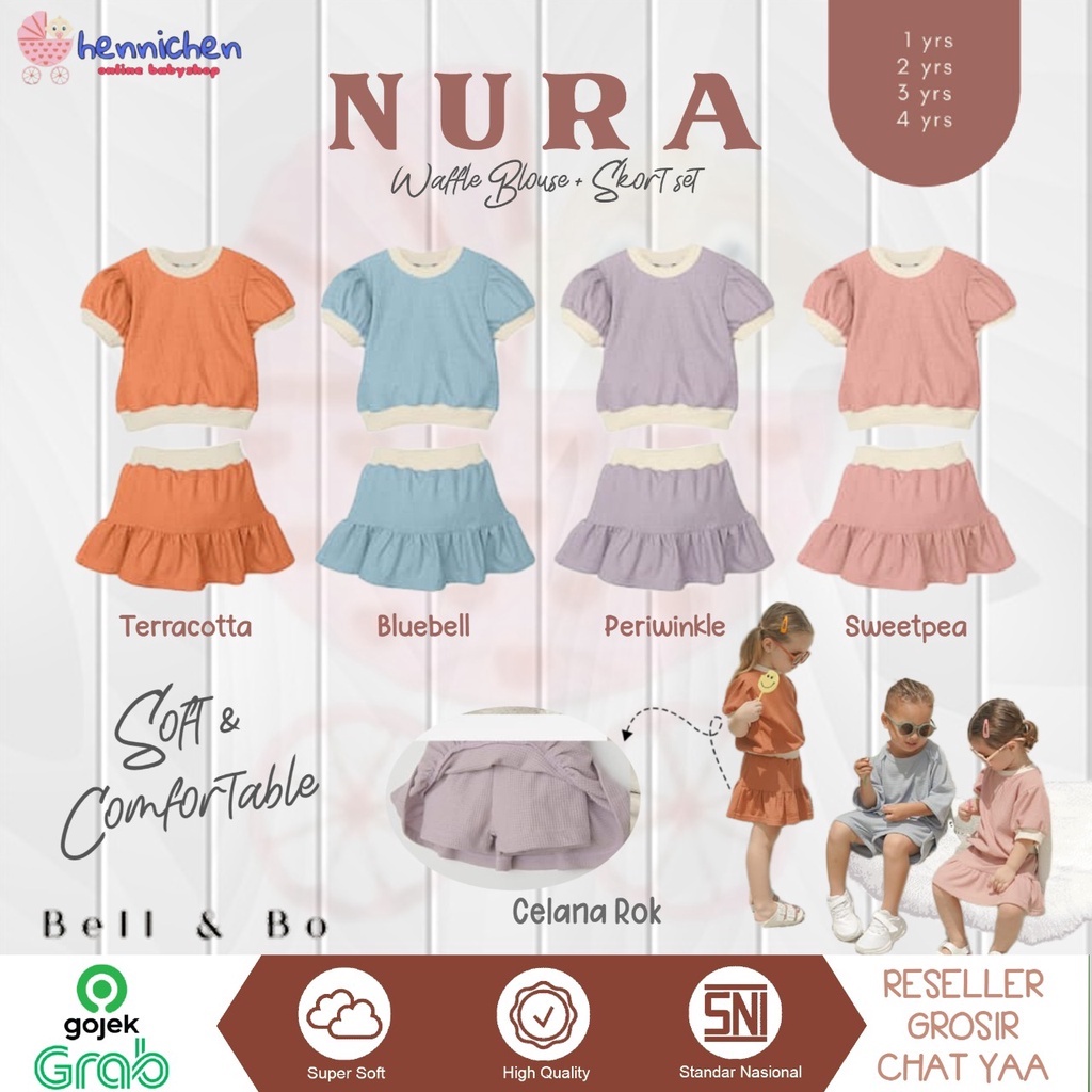 BELL AND BO NURA SETELAN ANAK PEREMPUAN SETELAN ROK CELANA ANAK PEREMPUAN ATASAN DAN BAWAHAN ANAK PEREMPUAN 1-4 thn