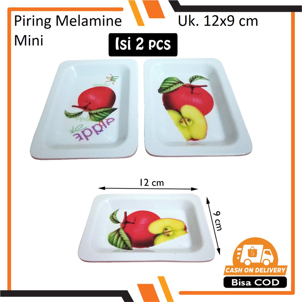 Piring Melamin Kecil murah Segi Empat Motif Set isi 2 / Piring Melamine Mini