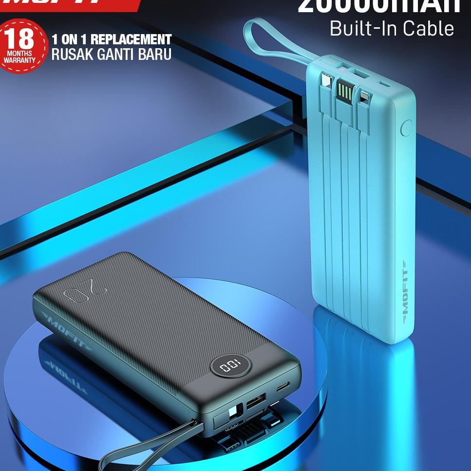 PL.10Jn22ᴼ | ( HANYA ) Powerbank MOFIT M26 20000mAh Build in Cable + Fast Charge 2.4A Real Capacity