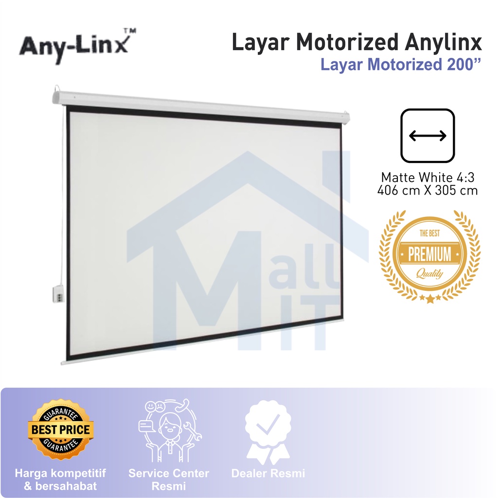 Mdn Layar MOTORIZED PROYEKTOR SCREEN 200 inci 4:3 ANYLINX 3m X 4m