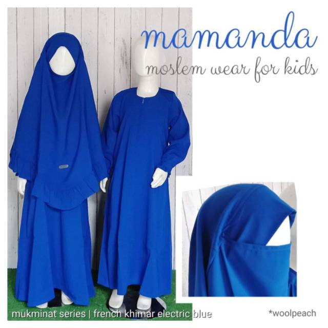 Mamanda || Set Gamis Anak French Khimar Electric Blue