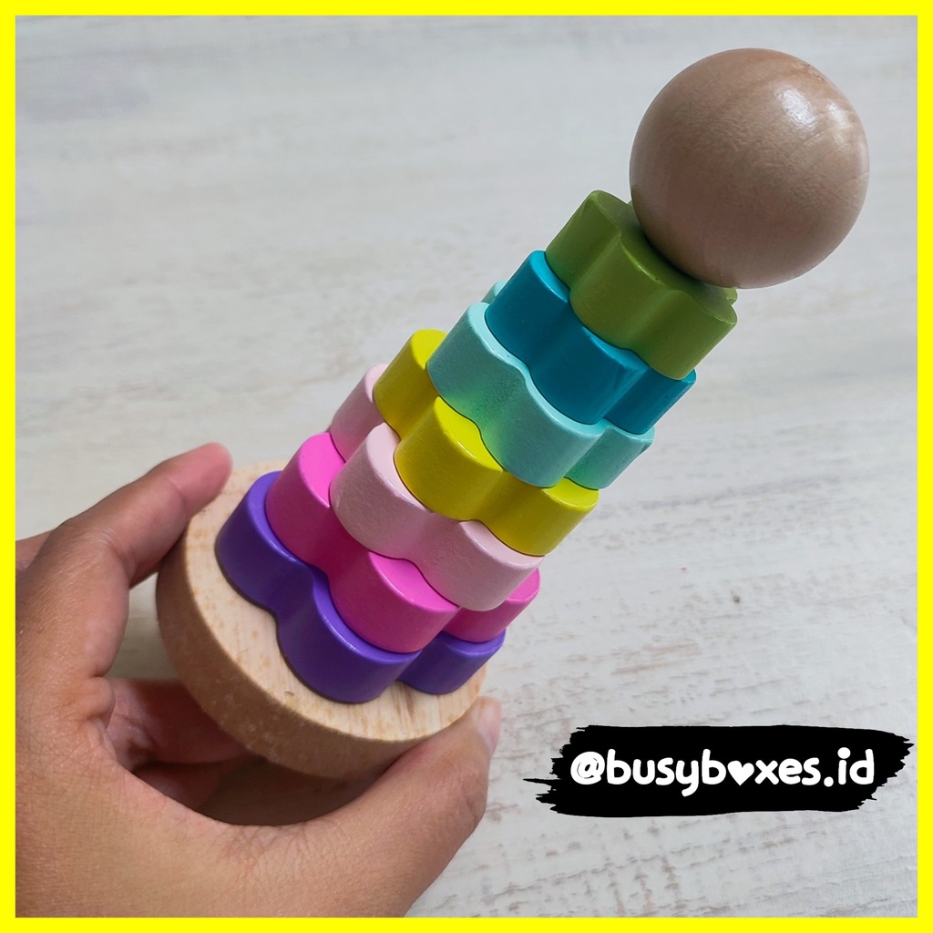 [busyboxes.id] Mainan Edukasi Wooden Stacker Puzzle Susun Bentuk bungan pelangi wooden toys montessori preschool