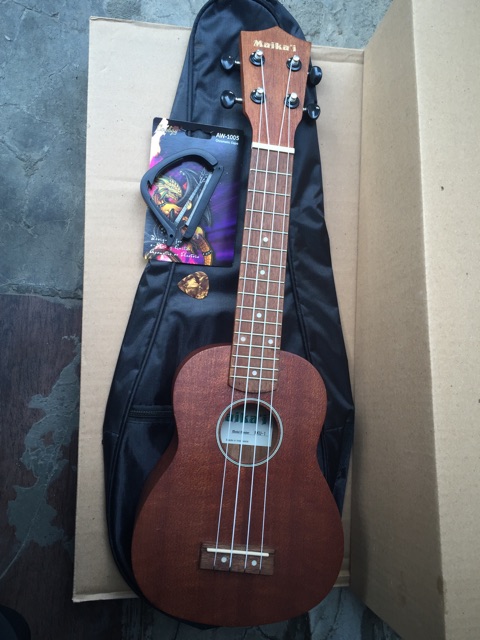 Gitar ukulele soprano maikai original coklat free tas ukulele, capo, dan Pick