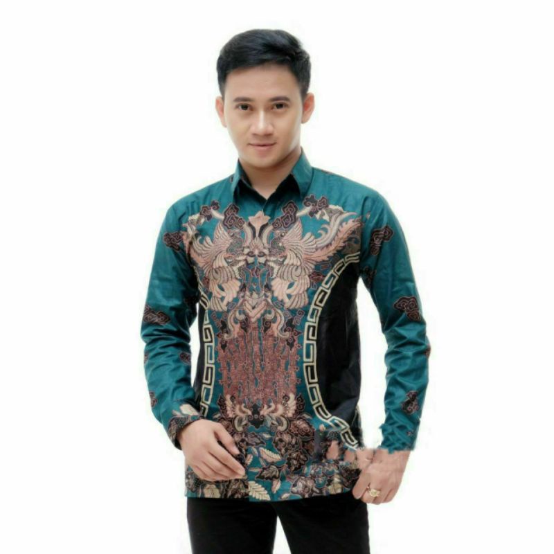 BAJU BATIK KEKINIAN-BAJU BATIK PRIA WANITA( couple batik) BATIK WARNA HIJAU BOTOL MOTIF SONGKET KECUBUNG HIJAU