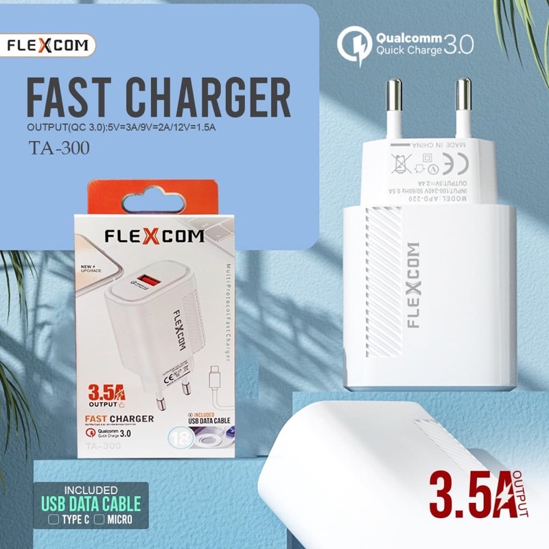 CHARGER FLEXCOM ORIGINAL BY FLECO TA300 FAST CHARGING MICRO TYPE C