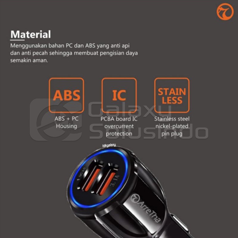 ARRETHA 3.0A Qualcomm Turbo Car Charger Dual USB Output