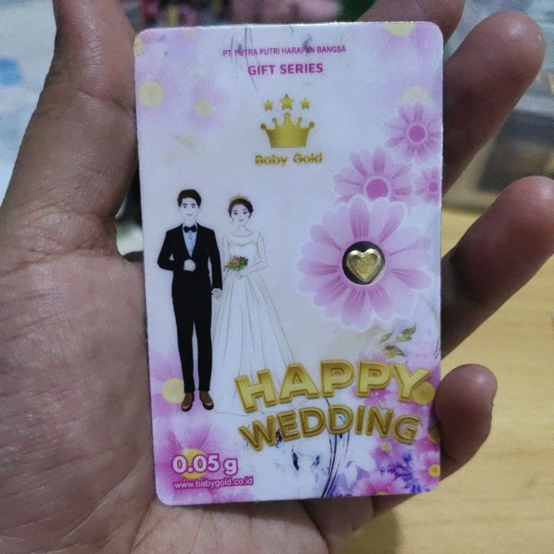 Baby gold emas mini logam mulia happy wedding 0,05 gram