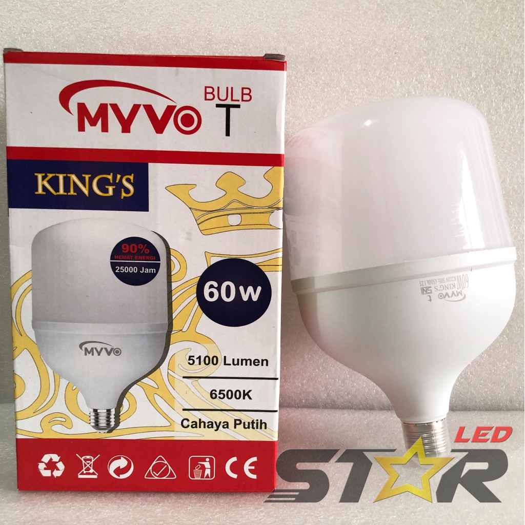 Lampu MYVO King's Bulb T LED 50 Watt 60 Watt Lampu Bohlam LED Murah Irit Hemat Energi Awet Tahan Lama STAR LED