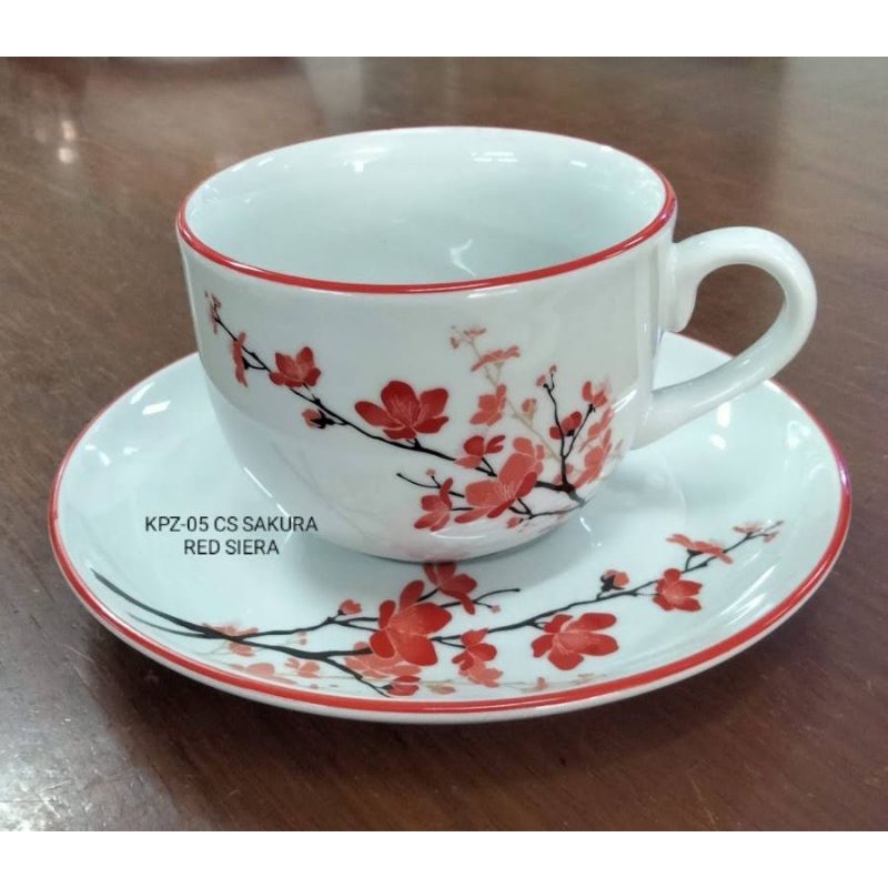 Set Cangkir Sakura RED Merah Keramik