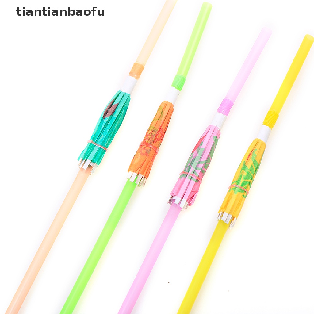 [tiantianbaofu] 50Pcs Fruit Juice Cocktail Straws Beach Party Umbrella Plastic Drinking Straws Boutique