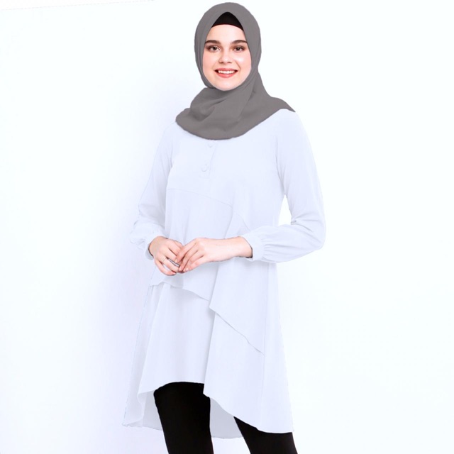 Tunik Putih Wanita/Blouse Muslimah/Atasan Muslimah/Baju ...