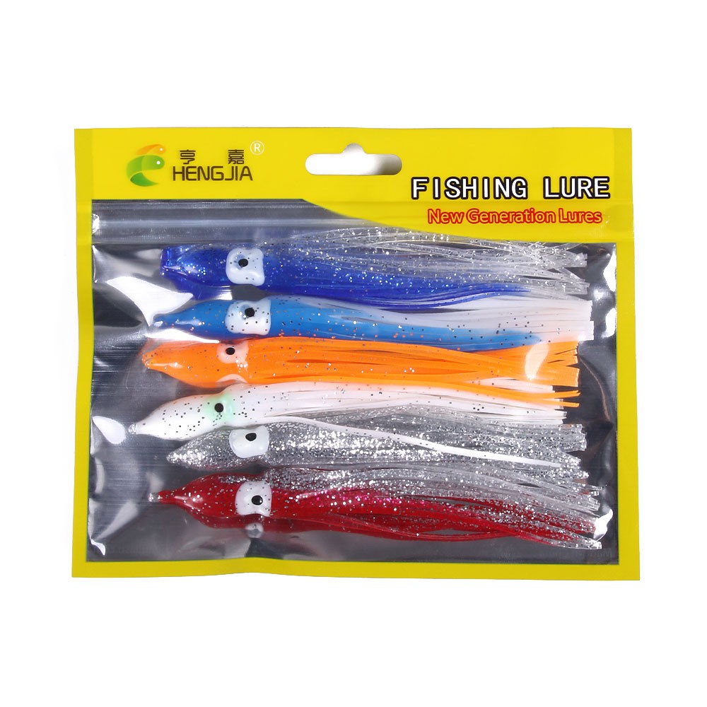 HENGJIA NEW 6PCS/Bag 10CM 12CM Umpan Pancing Cumi Fishing Lures Squid Soft Bait 3D Eyes Mix Color