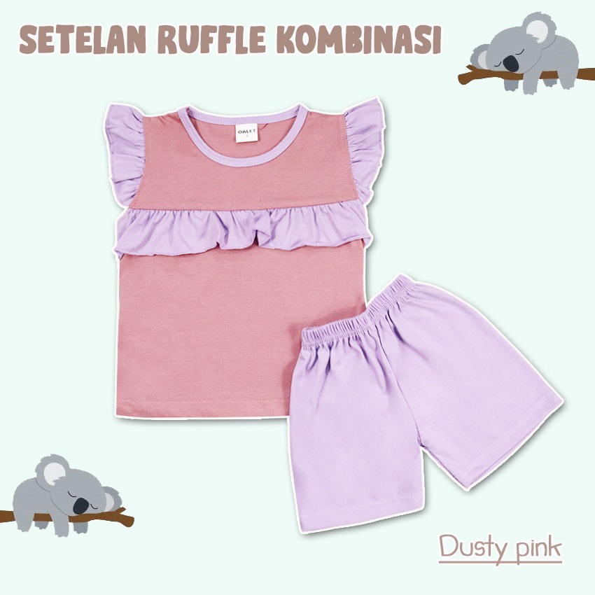 Owlet - setelan ruffle set POLOS / setelan anak perempuan polos