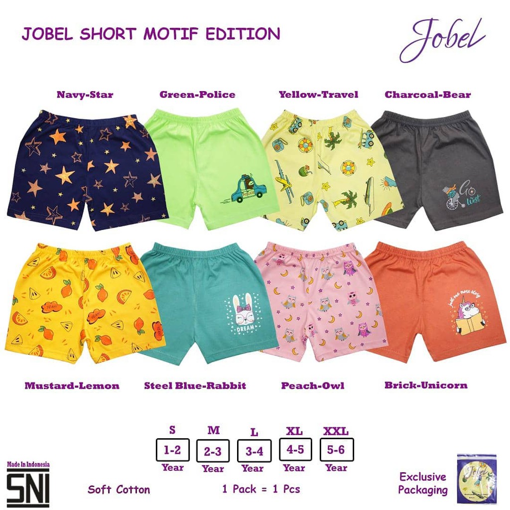 Kazel Jobel Short Motif Edition Celana Pendek Rumahan Anak Isi 1 Pcs