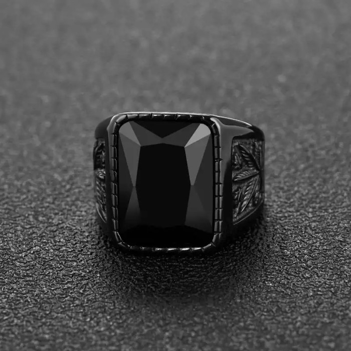 [Bayar di Tempat] Cincin Pria Batu Black Onyx Warna Hitam