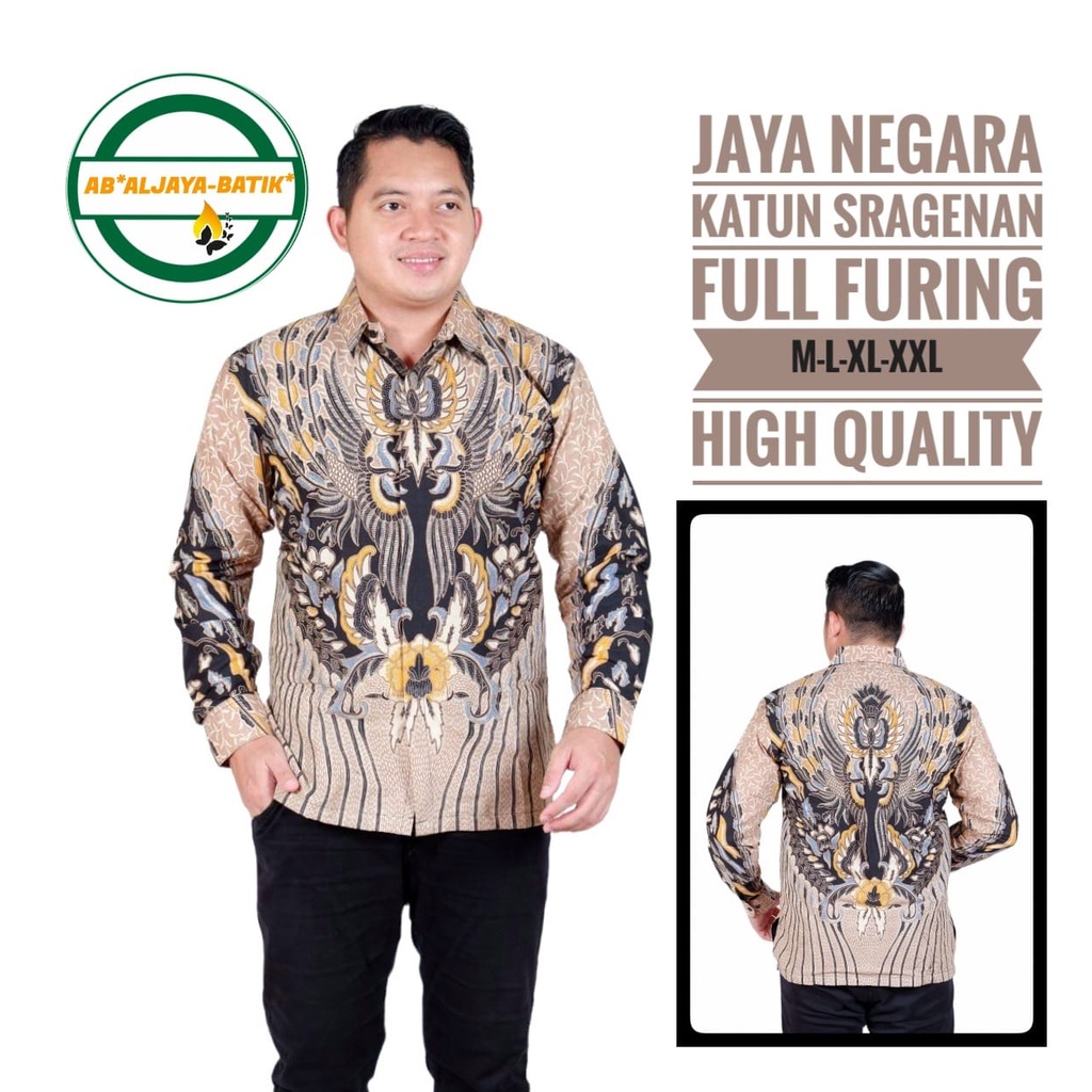 JAYA NEGARA Kemeja Batik Pria Premum Full Furing Warna COKLAT COLET Katun Halus Primisima Asli Batik solo