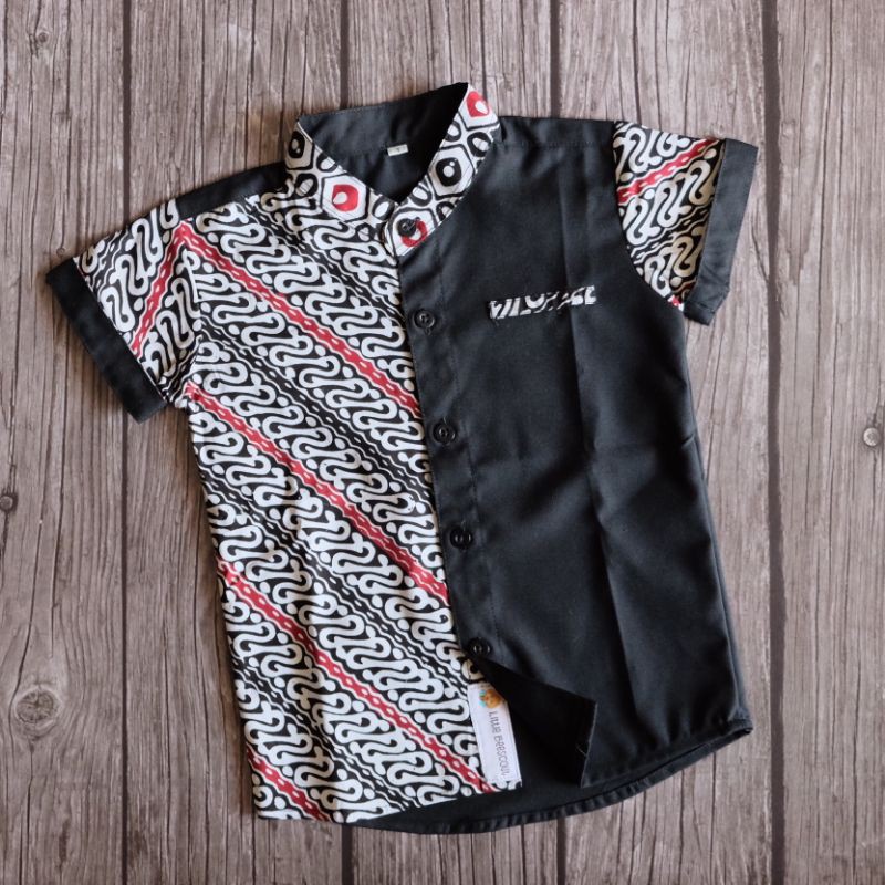 Karisma Shirt (kemeja Anak Hitam Kombinasi Batik)