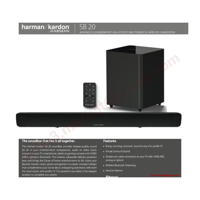 E0809 Harman Kardon Sb20 Soundbar With Wireless Subwoofer Sln Jbl Yamaha Lg New