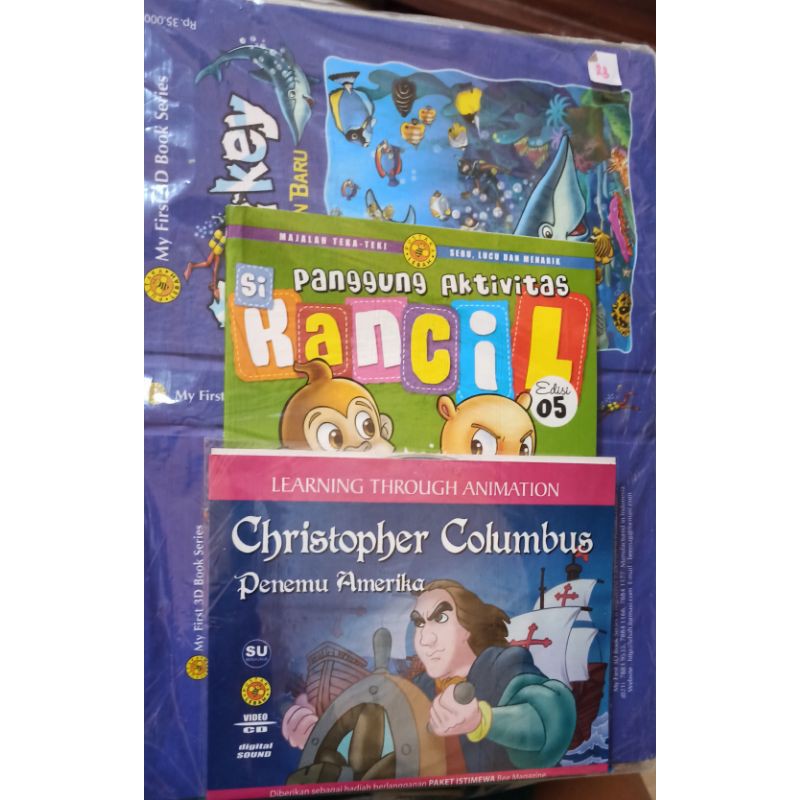 Paket buku 3 Dimensi, bonus majalah teka teki & CD Chistopher Colombus