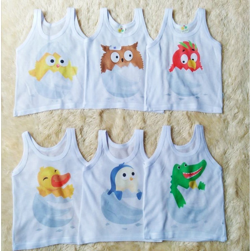 Kaos Dalam Bayi SINGLET Kutung PUTIH Motif Karakter Usia 0 sd 24 Bulan Unisex