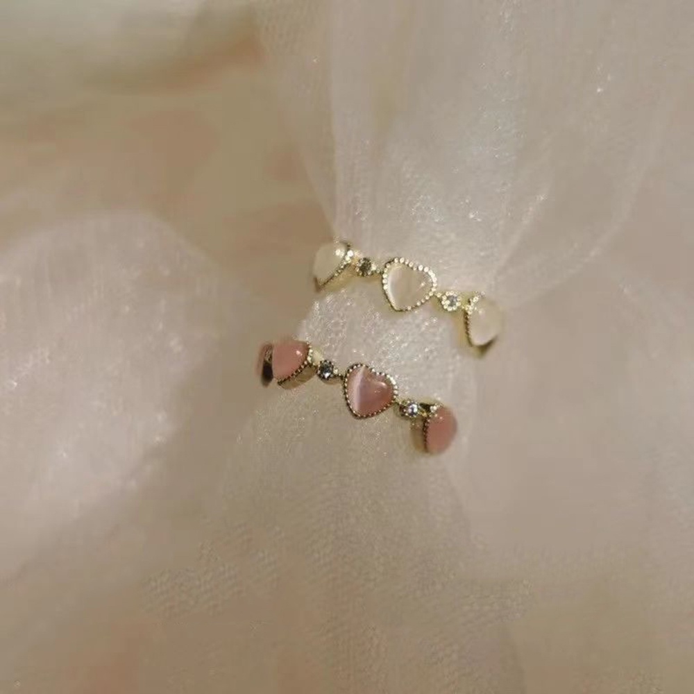【COD Tangding】 Cincin Batu Opal Zircon Bentuk Hati Model Terbuka Gaya Korea Untuk Wanita