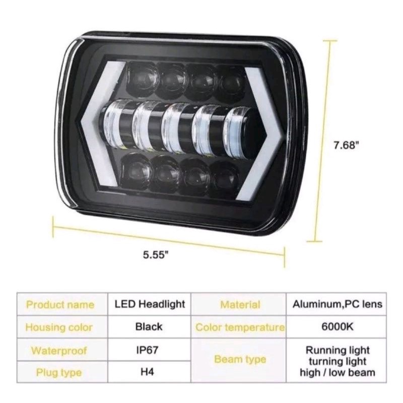 Lampu daymaker Led kotak 5 led 7 inch daymaker kotak jeep katana taft feroza l300 75watt