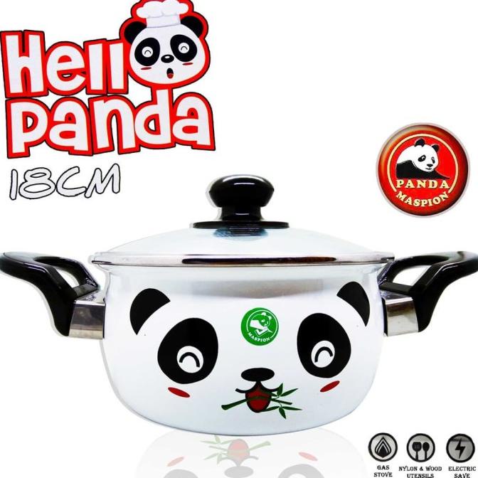 /////] Maspion Panci Enamel Hello Panda 18 cm - Putih/ Panci Masak Serbaguna