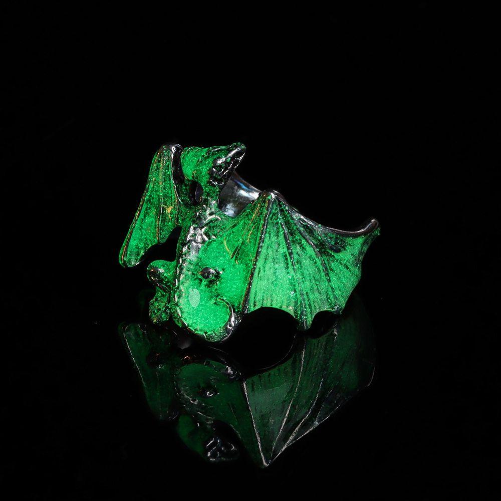 R-bunga Noctilucent Naga Cincin Aksesoris Fashion Halloween Adjustable Terbuka Punk Single Pria Pterosaurus Ring