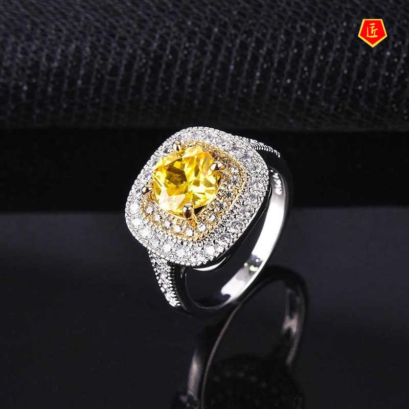 [Ready Stock]Inlaid Citrine Moissanite Ring Luxury Elegant